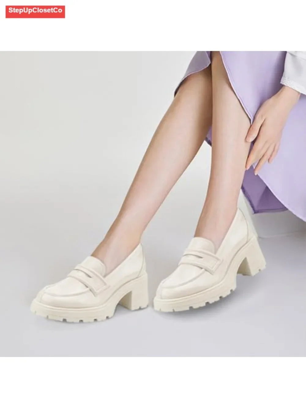 Chunky Block Heel Loafers for Women Platform Pumps Slip On Dress Shoes